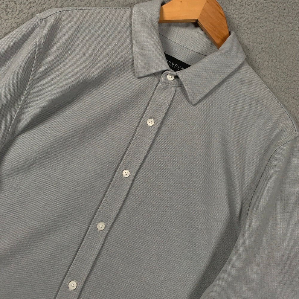 Unbound Merino Button Down Shirt Men's Large L Gray/Blue Long Sleeve Merino Wool